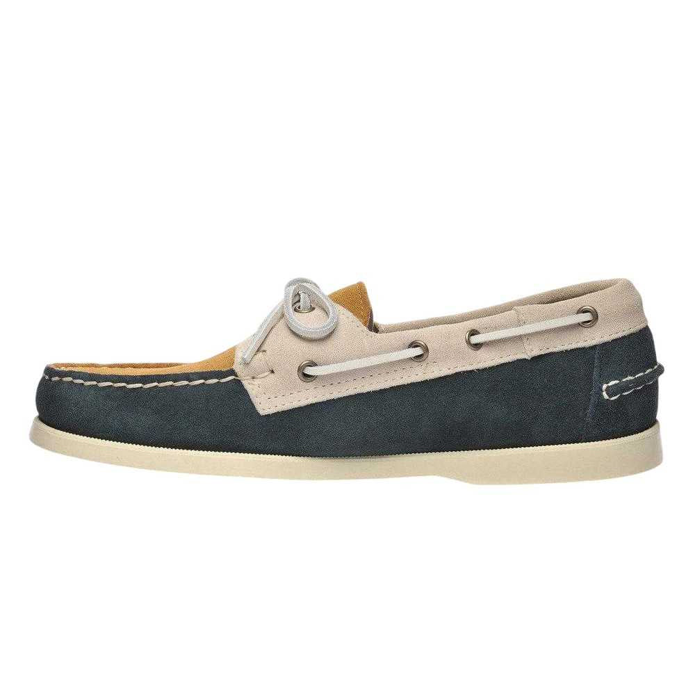 Blue Navy-Papyrus-Cuoio - Side - Sebago Mens Portland Jib Suede Boat Shoes