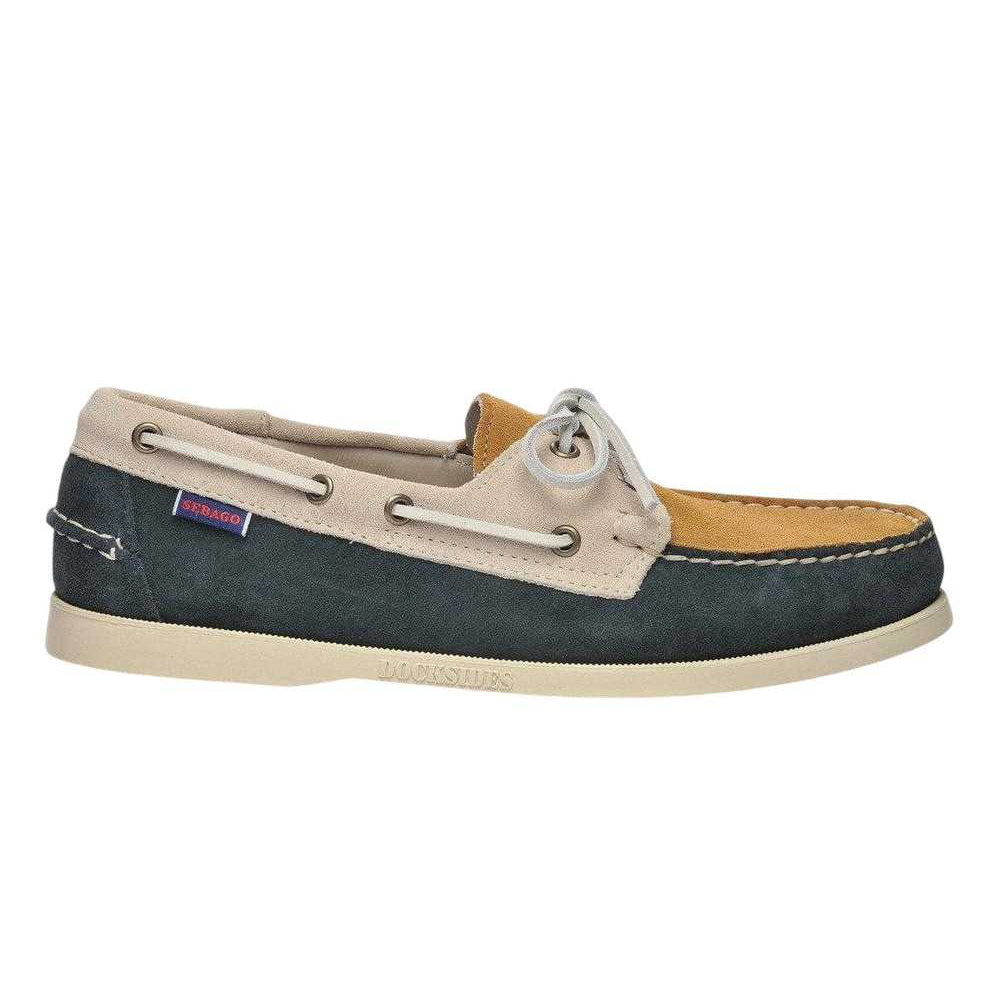 Blue Navy-Papyrus-Cuoio - Front - Sebago Mens Portland Jib Suede Boat Shoes