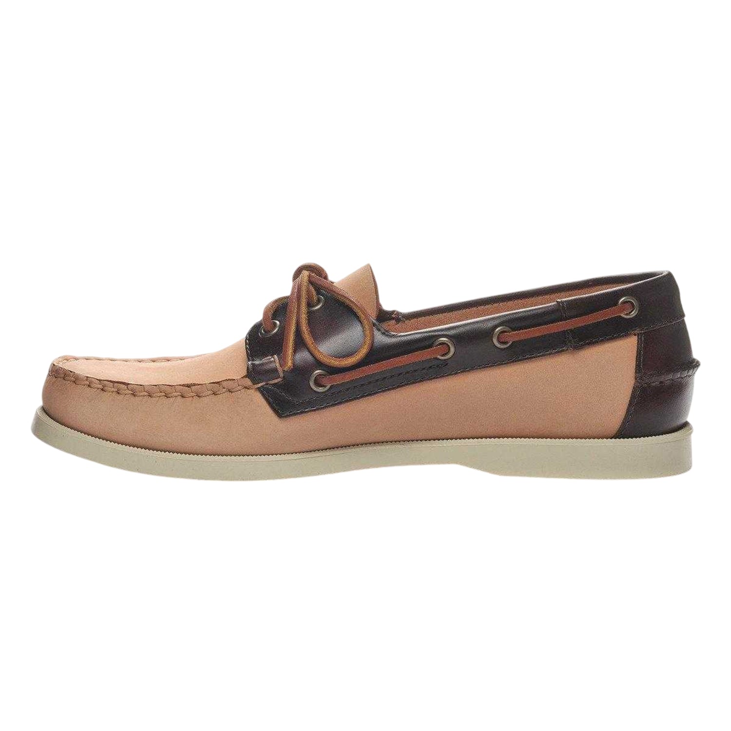Natural-Dark Brown - Side - Sebago Mens Leather Boat Shoes