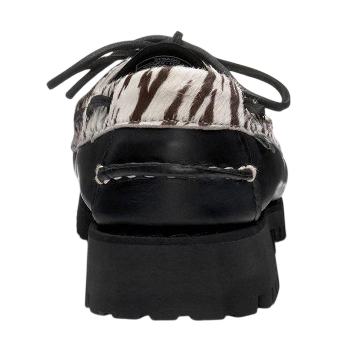 Black-White - Back - Sebago Womens-Ladies Ranger Zebra Print Buff Leather Moccasins