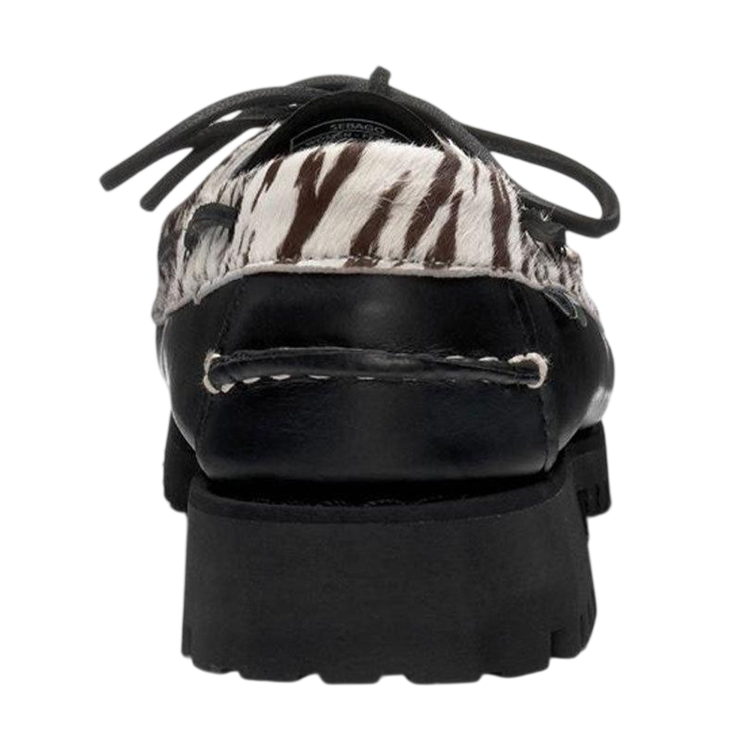 Black-White - Back - Sebago Womens-Ladies Ranger Zebra Print Buff Leather Moccasins