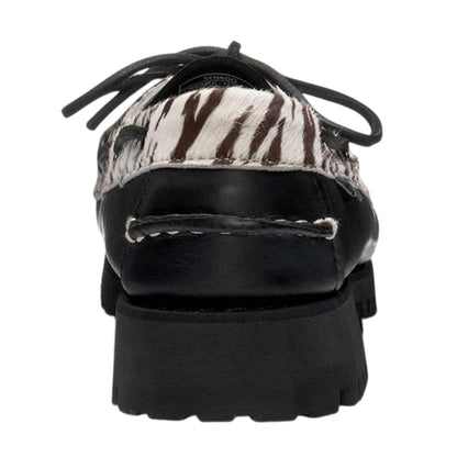 Black-White - Back - Sebago Womens-Ladies Ranger Zebra Print Buff Leather Moccasins