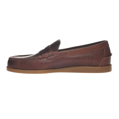 Dark Brown - Side - Sebago Mens Dolphin Waxed Leather Loafers