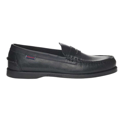 Total Black - Front - Sebago Mens Dolphin Waxed Leather Loafers