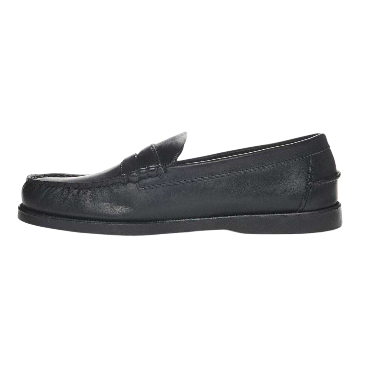 Total Black - Side - Sebago Mens Dolphin Waxed Leather Loafers