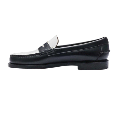 Black-White - Side - Sebago Womens-Ladies Classic Dan Leather Loafers