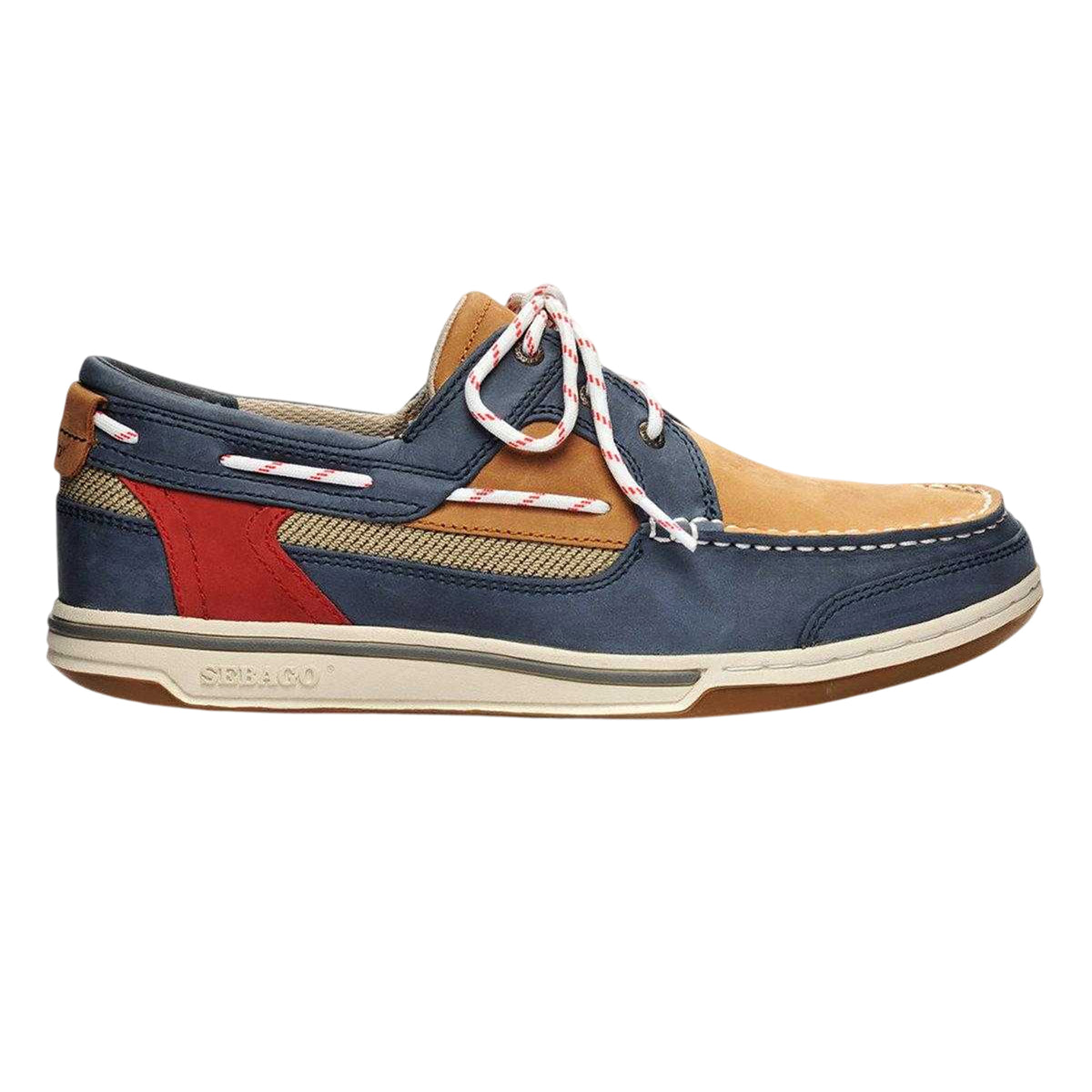 Blue Navy-Cognac-Red - Front - Sebago Mens Triton Legacy Nubuck Boat Shoes