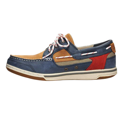 Blue Navy-Cognac-Red - Back - Sebago Mens Triton Legacy Nubuck Boat Shoes