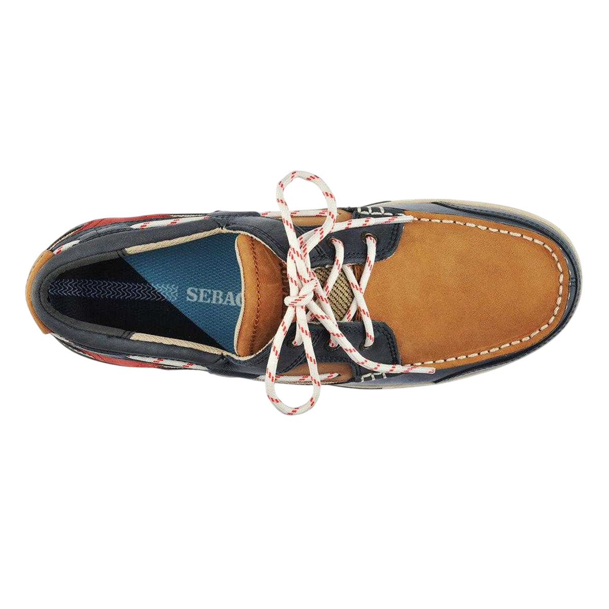 Blue Navy-Cognac-Red - Side - Sebago Mens Triton Legacy Nubuck Boat Shoes