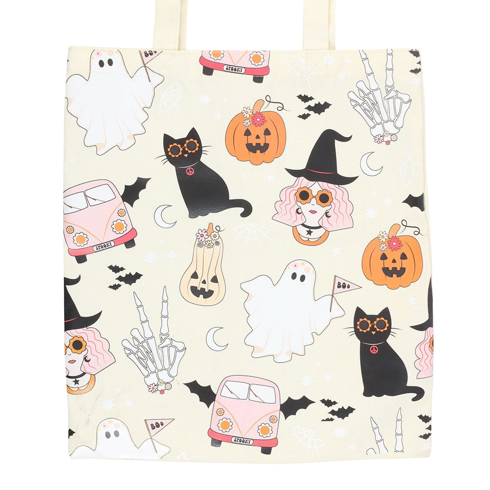 Light Beige-Black-Orange - Side - Something Different Groovy Polycotton Tote Bag