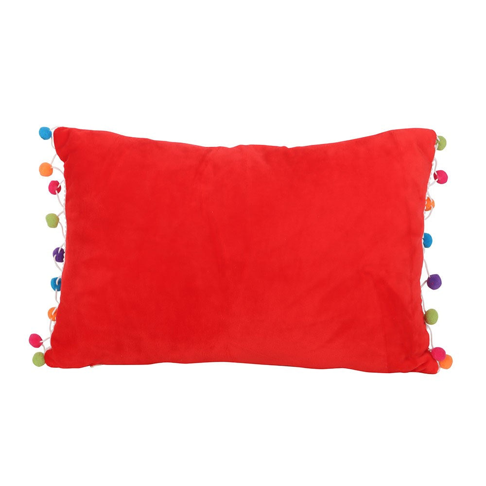 Red - Back - Something Different Holly Jolly Pom Pom Cushion
