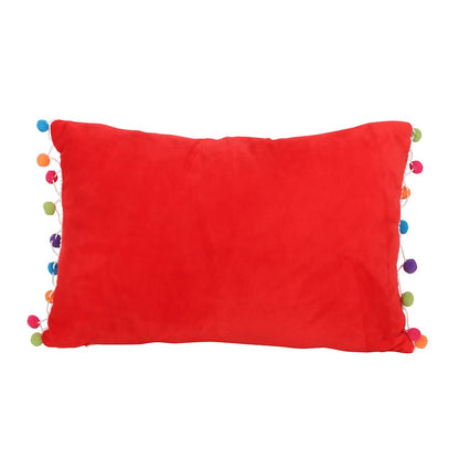 Red - Back - Something Different Holly Jolly Pom Pom Cushion