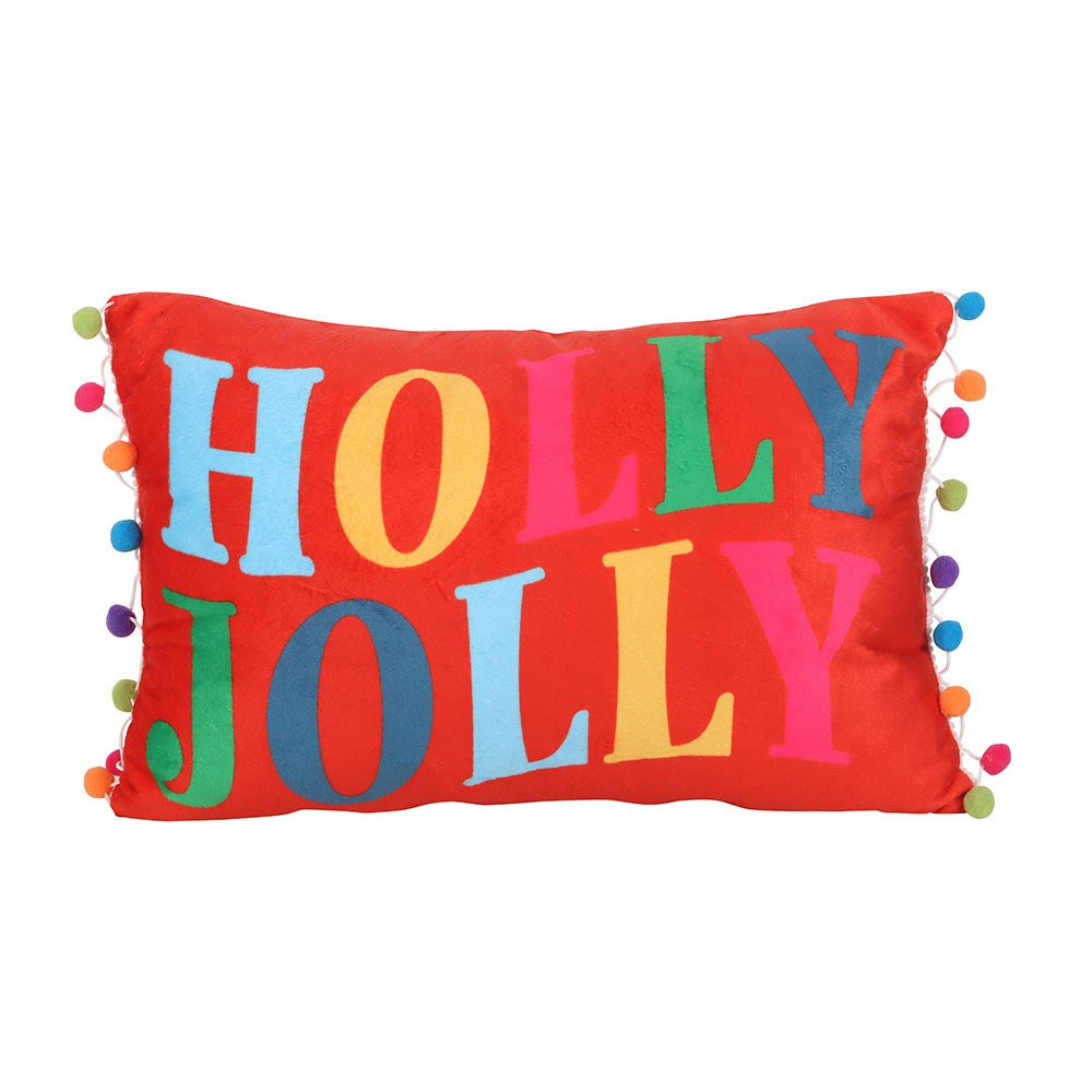 Red - Front - Something Different Holly Jolly Pom Pom Cushion