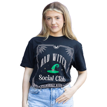 Black-Green - Back - Something Different Unisex Adult Bad Witch Social Club T-Shirt