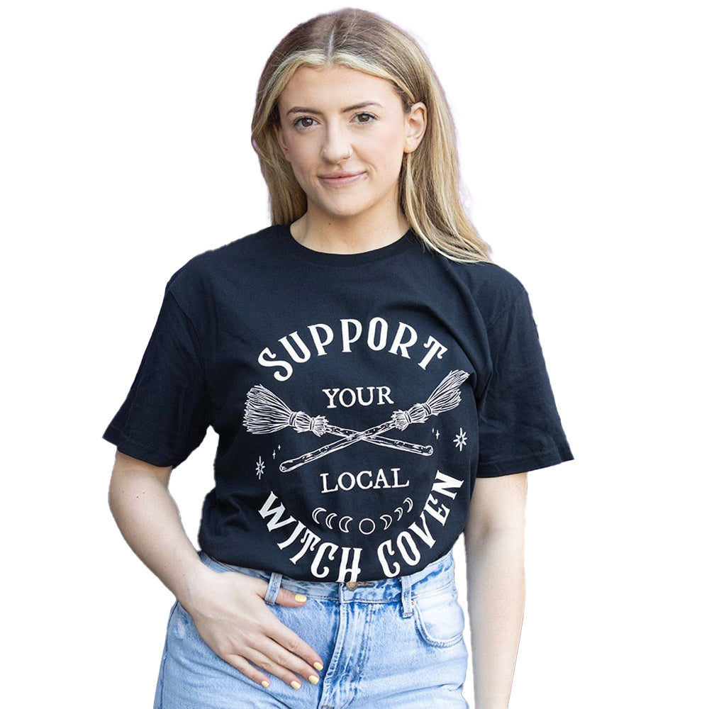 Black - Back - Something Different Unisex Adult Support Your Local Witch Coven T-Shirt