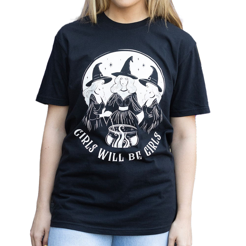 Black - Back - Something Different Unisex Adult Girls Will Be Girls Witch T-Shirt