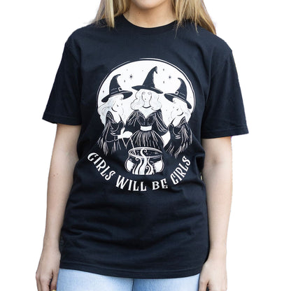 Black - Back - Something Different Unisex Adult Girls Will Be Girls Witch T-Shirt