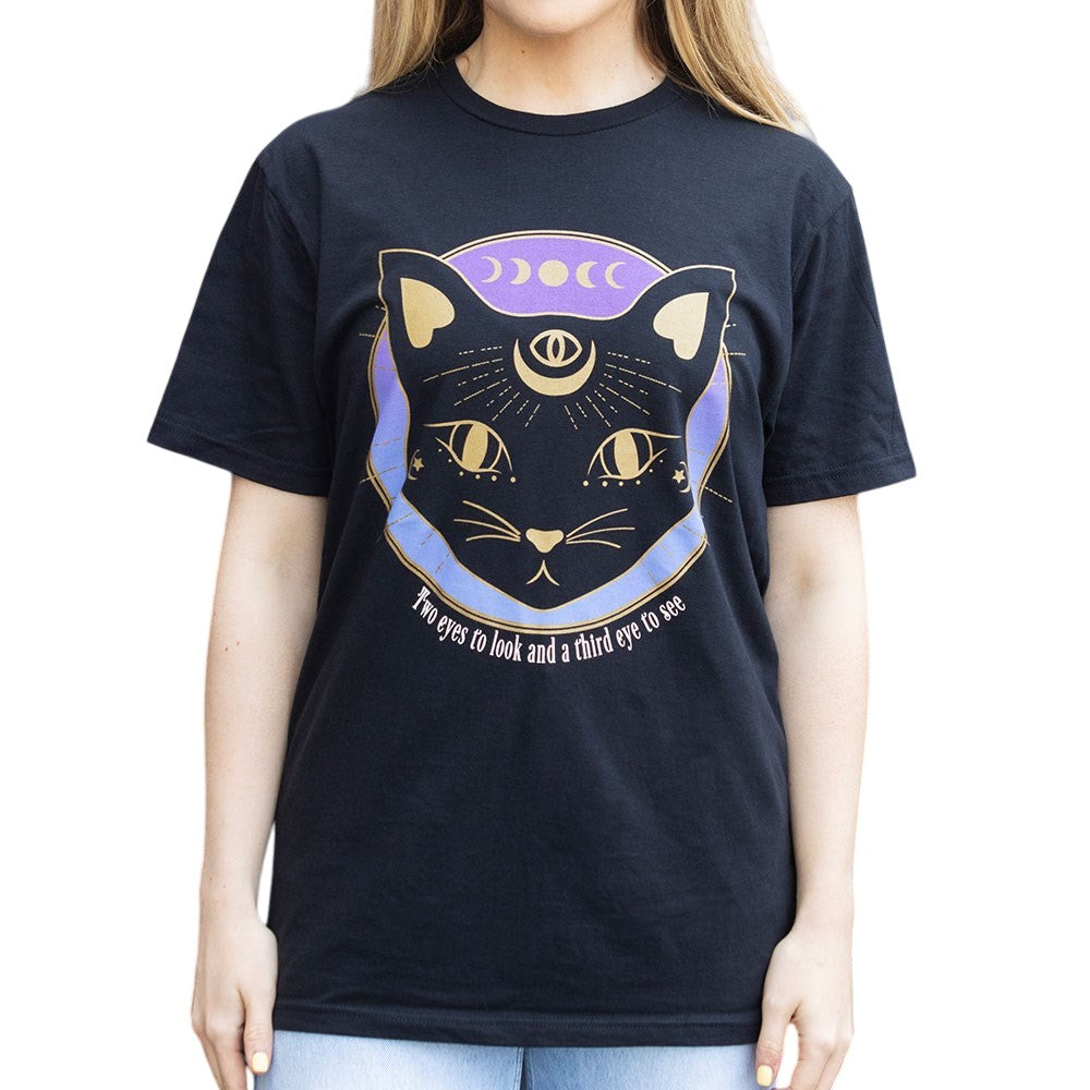 Black - Back - Something Different Unisex Adult Mystic Mog Cat T-Shirt