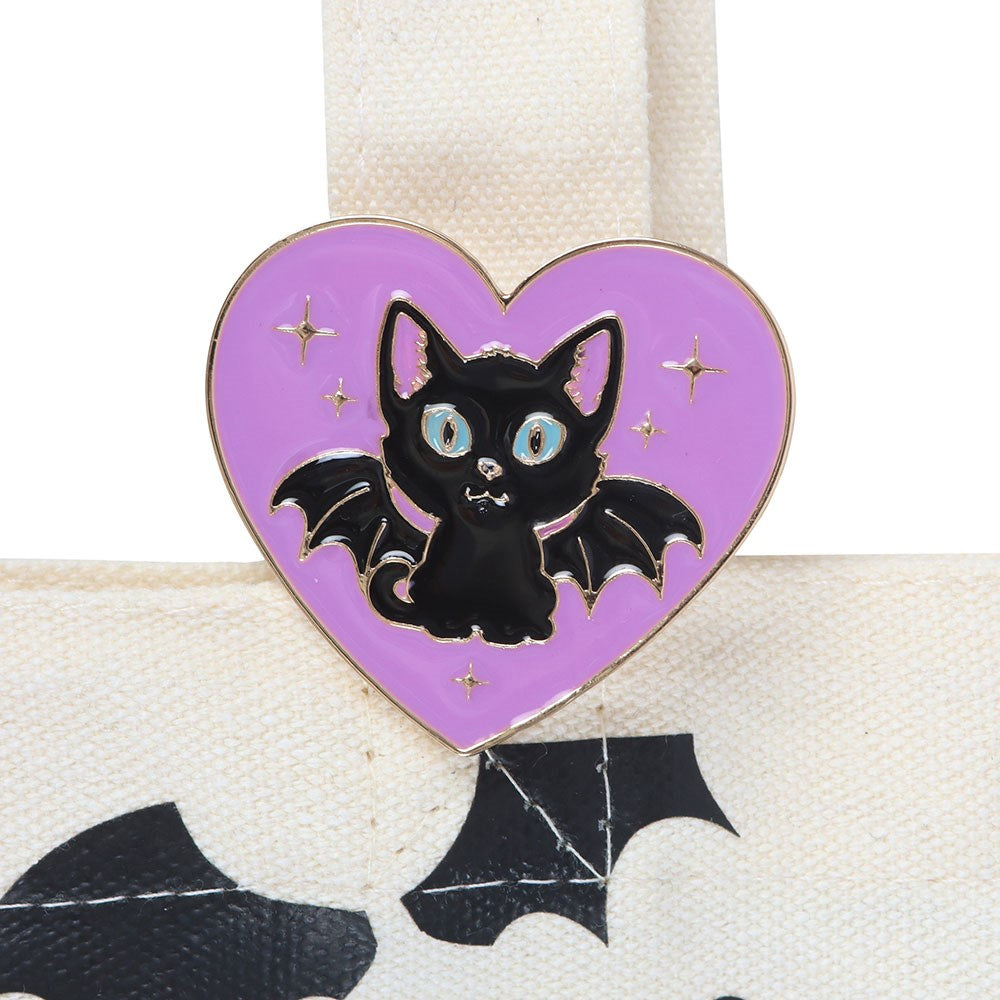 Multicoloured - Side - Something Different Cute and Creepy Cat Print Tote Bag