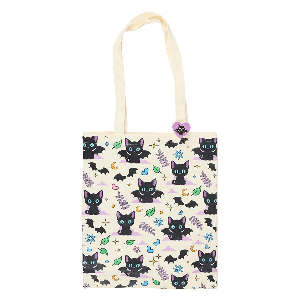 Multicoloured - Front - Something Different Cute and Creepy Cat Print Tote Bag