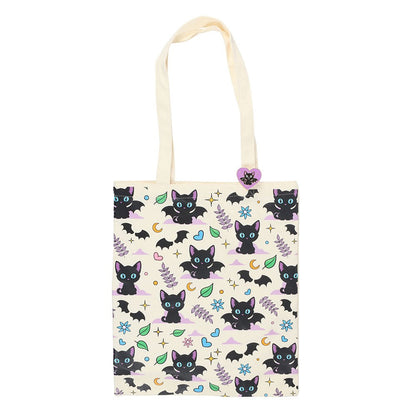 Multicoloured - Front - Something Different Cute and Creepy Cat Print Tote Bag