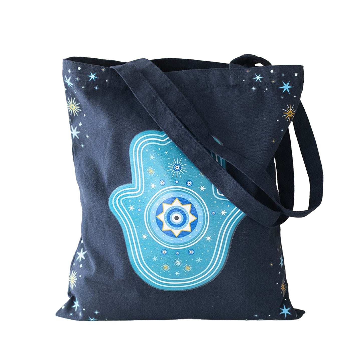 Black-Blue-Light Blue - Lifestyle - Something Different Hand of Hamsa Polycotton Tote Bag