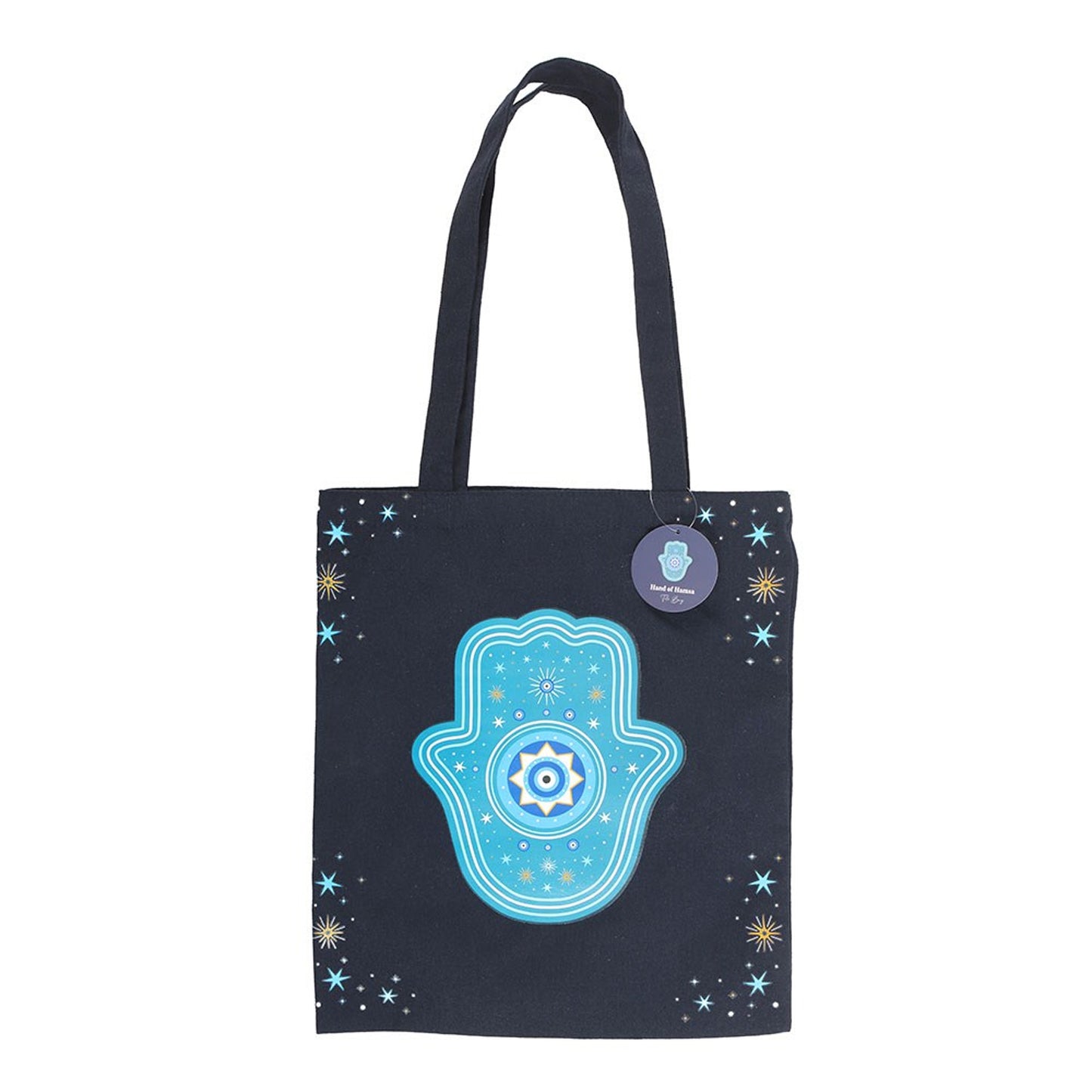 Black-Blue-Light Blue - Front - Something Different Hand of Hamsa Polycotton Tote Bag