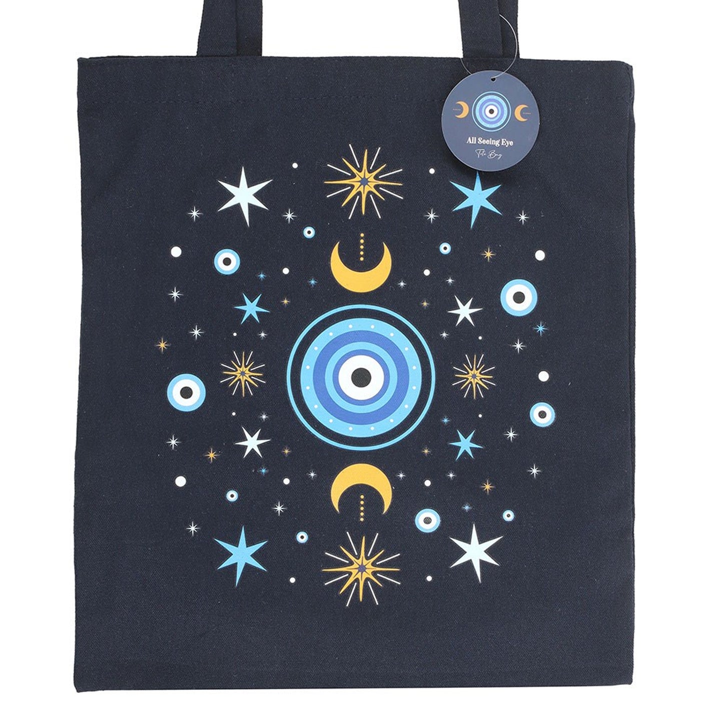 Black-Light Blue-Yellow - Side - Something Different All Seeing Eye Polycotton Tote Bag
