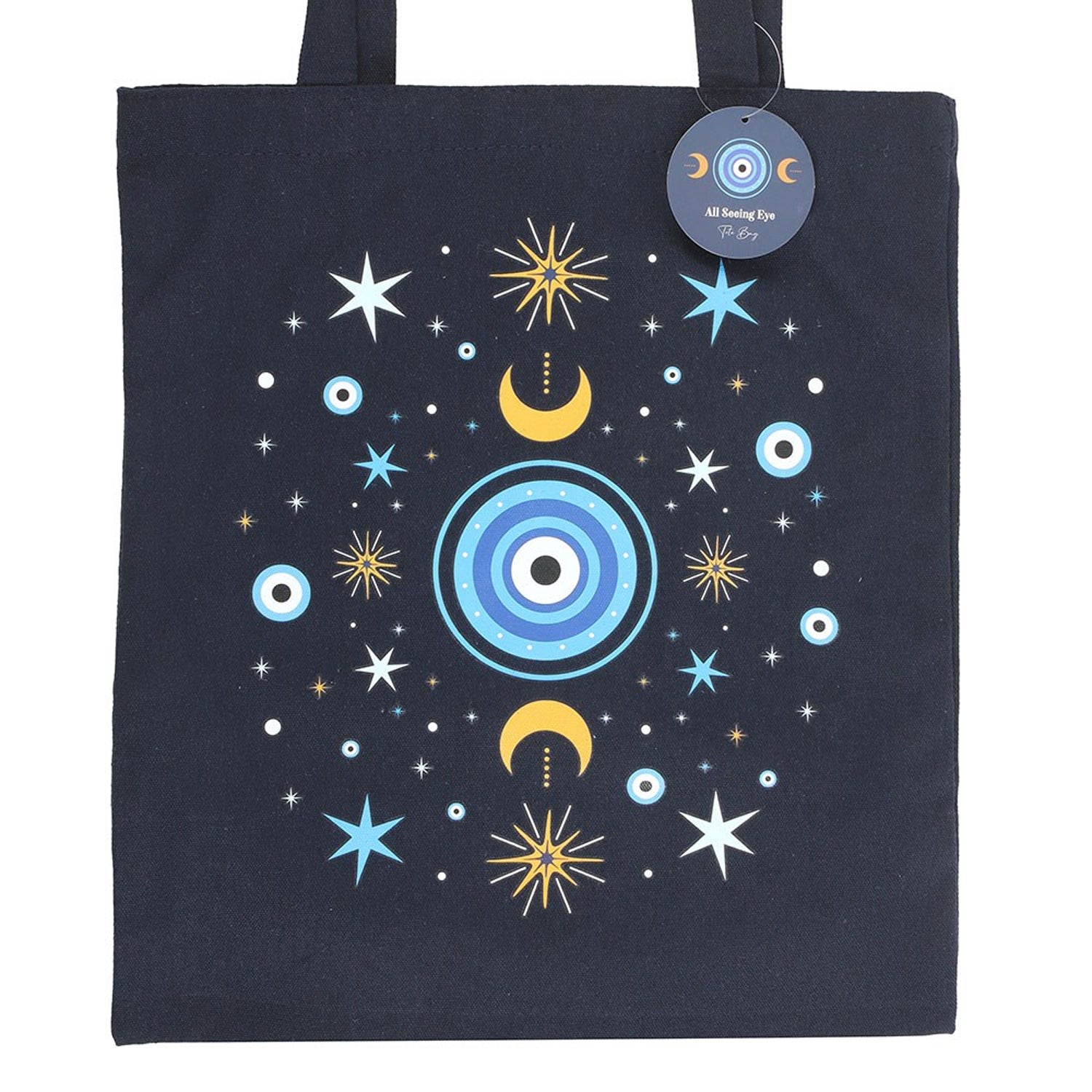 Black-Light Blue-Yellow - Side - Something Different All Seeing Eye Polycotton Tote Bag