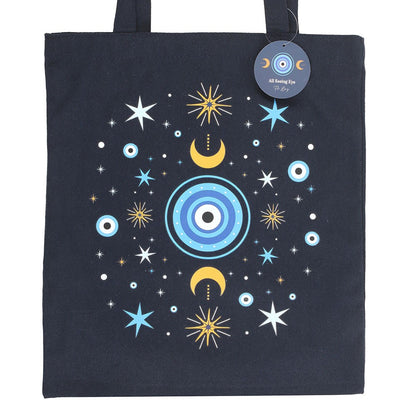 Black-Light Blue-Yellow - Side - Something Different All Seeing Eye Polycotton Tote Bag