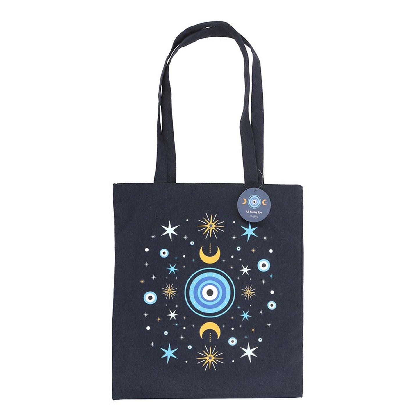 Black-Light Blue-Yellow - Front - Something Different All Seeing Eye Polycotton Tote Bag