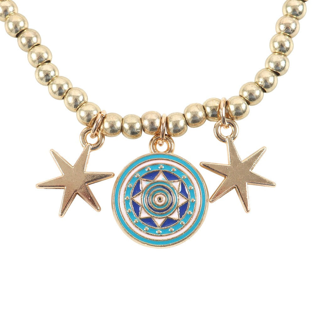 Gold-Multicoloured - Back - Something Different All Seeing Eye Beaded Charm Bracelet