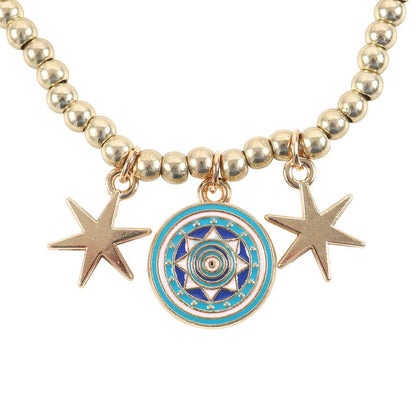 Gold-Multicoloured - Back - Something Different All Seeing Eye Beaded Charm Bracelet