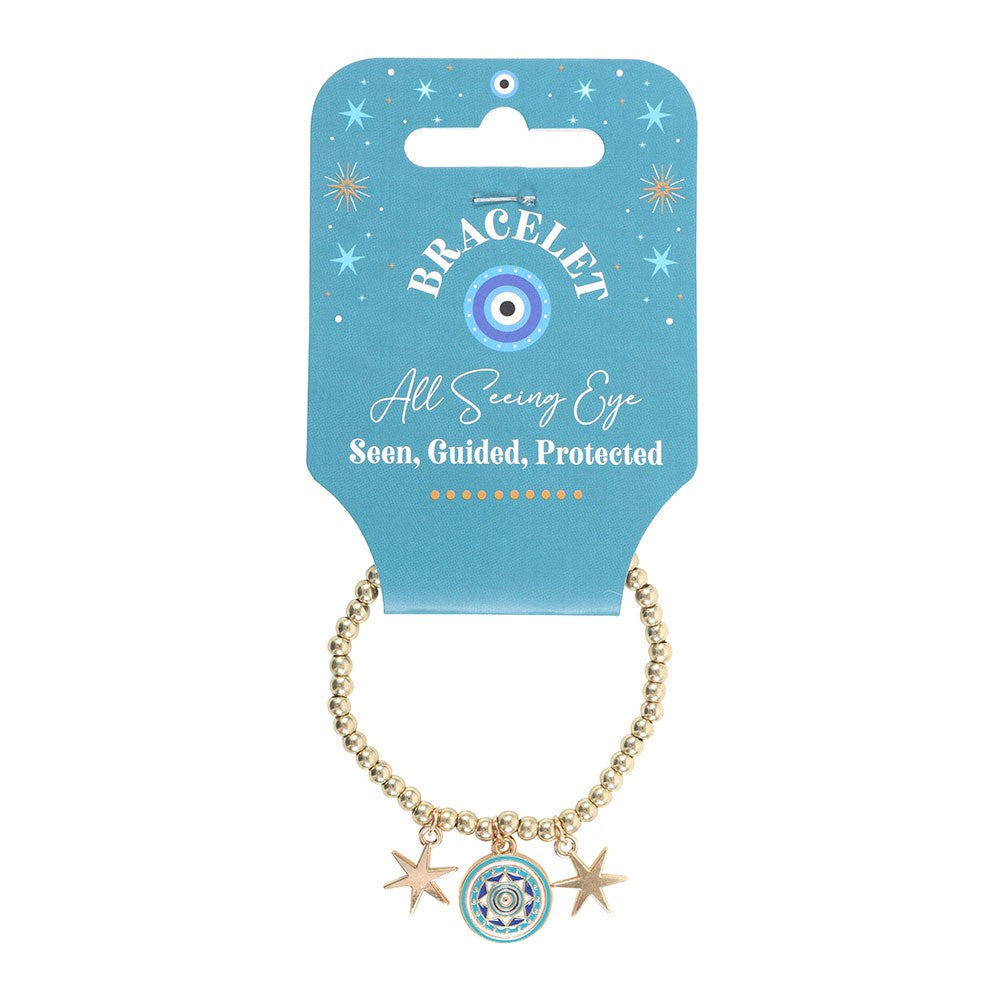 Gold-Multicoloured - Side - Something Different All Seeing Eye Beaded Charm Bracelet