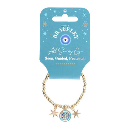 Gold-Multicoloured - Side - Something Different All Seeing Eye Beaded Charm Bracelet