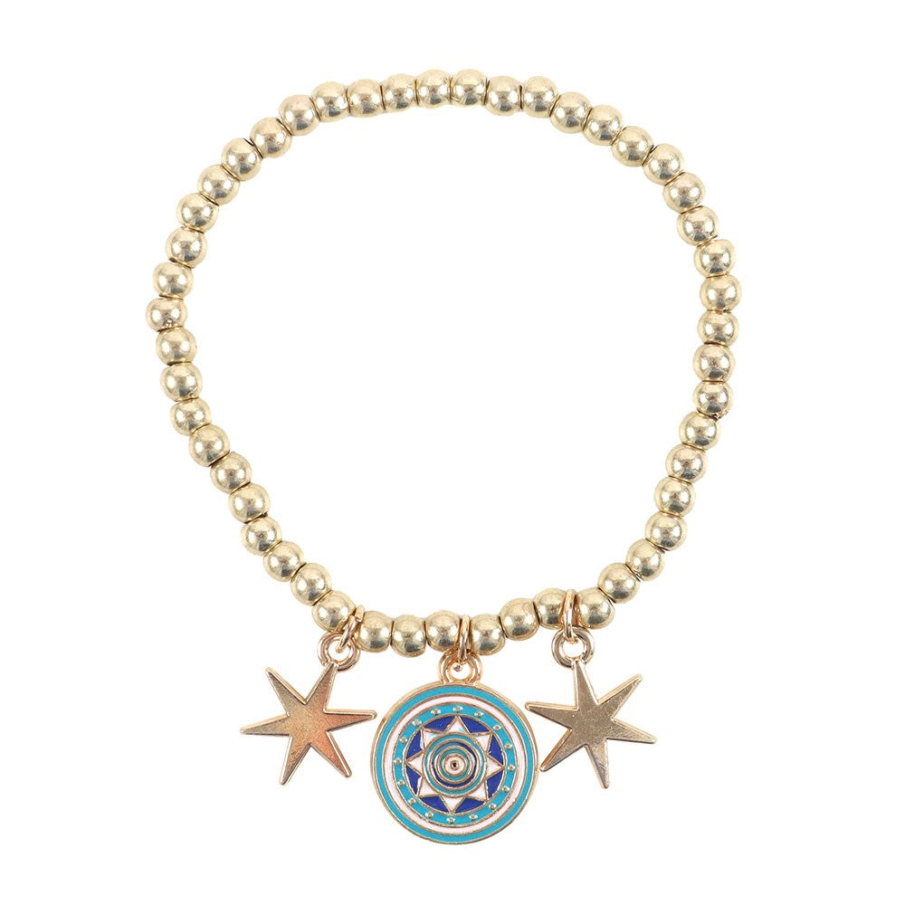 Gold-Multicoloured - Front - Something Different All Seeing Eye Beaded Charm Bracelet