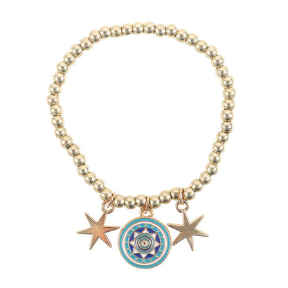Gold-Multicoloured - Front - Something Different All Seeing Eye Beaded Charm Bracelet