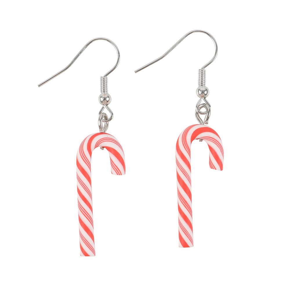 White-Red - Front - Something Different Candy Cane Dangle Earrings