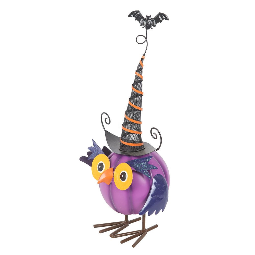Purple-Black - Side - Something Different Metal Owl & Witch Hat Ornament