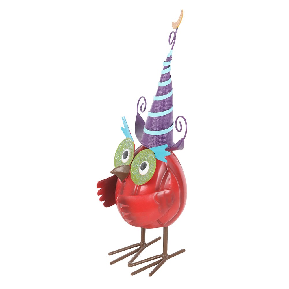 Red - Side - Something Different Metal Owl & Witch Hat Ornament