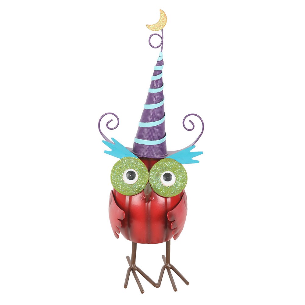Red - Front - Something Different Metal Owl & Witch Hat Ornament