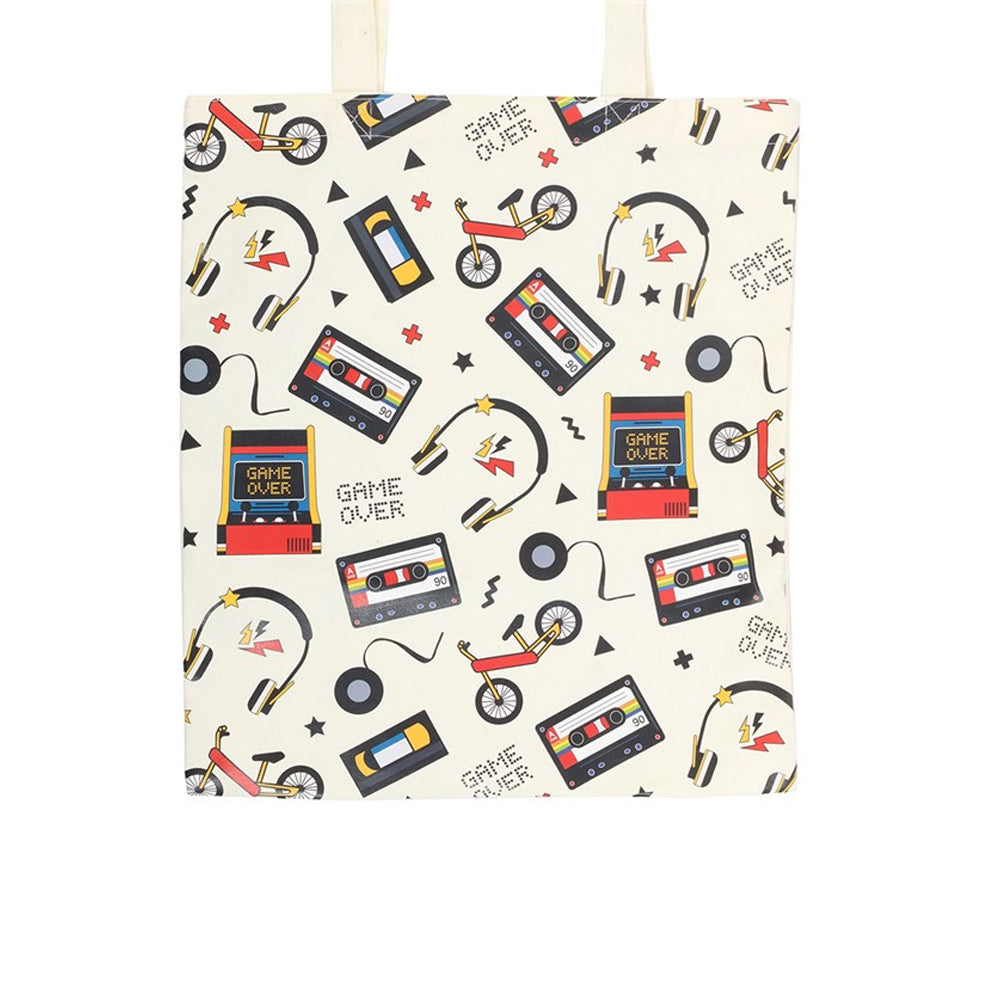 Off White-Multicoloured - Side - Something Different 80s Retro Print Polycotton Tote Bag