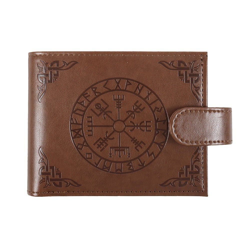 Brown - Front - Something Different Viking Compass Faux Leather Wallet