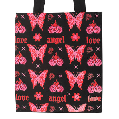 Black-Pink - Side - Something Different Butterfly Polycotton Tote Bag