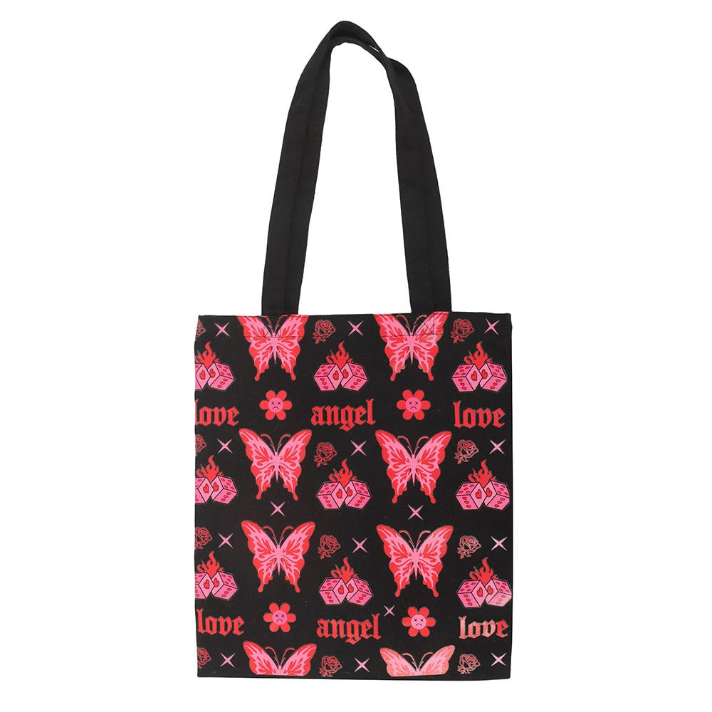 Black-Pink - Front - Something Different Butterfly Polycotton Tote Bag