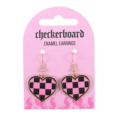 Pink-Black - Side - Something Different Heart Dangle Earrings