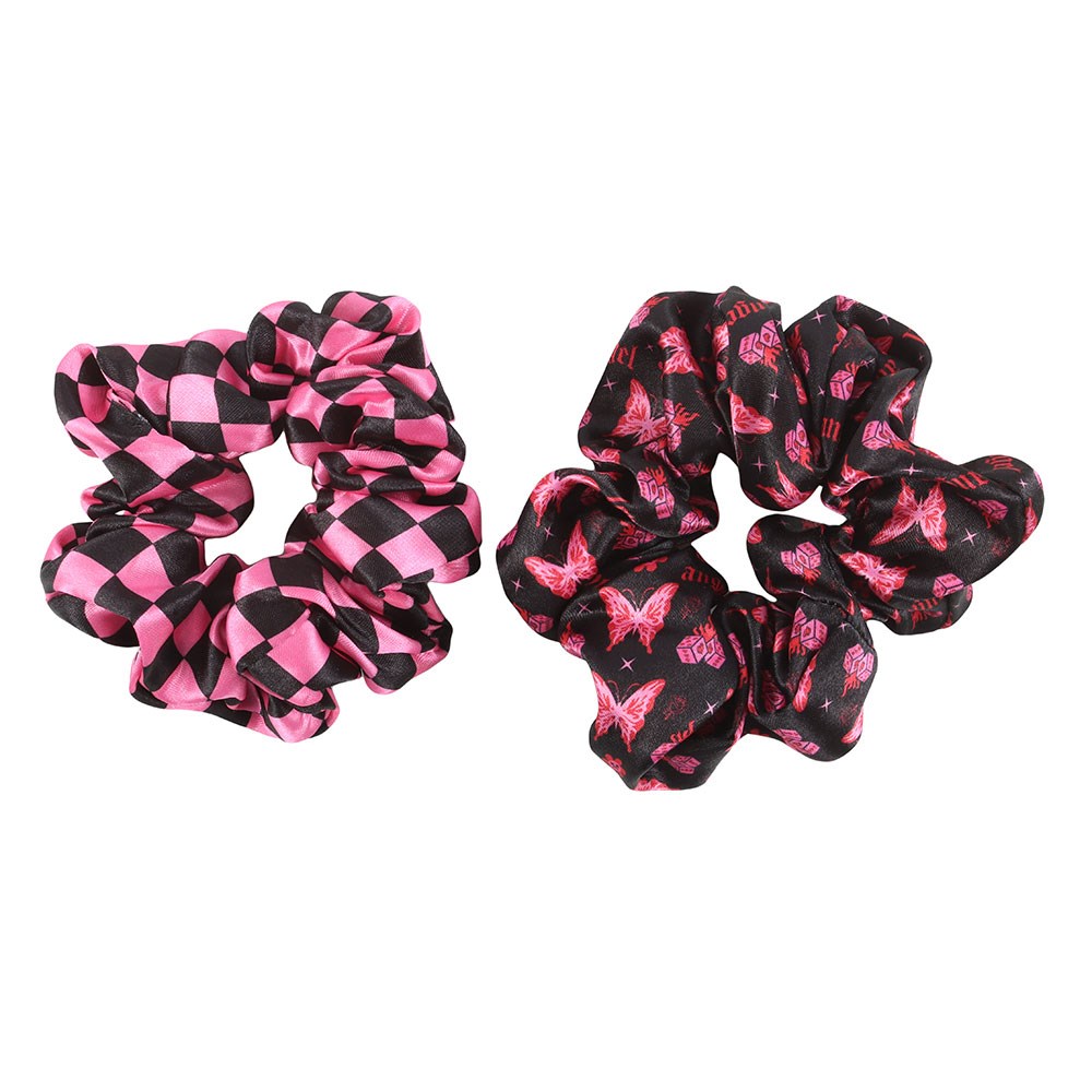 Black-Pink - Front - Something Different Rebel Butterfly Scrunchie (Pack of 2)