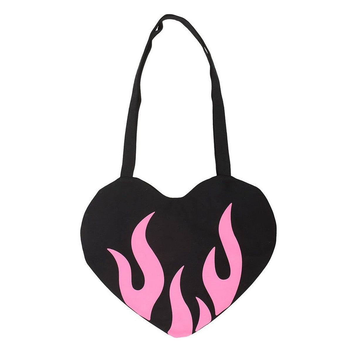 Black-Pink - Front - Something Different Flaming Heart Tote Bag
