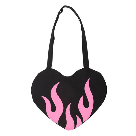 Black-Pink - Front - Something Different Flaming Heart Tote Bag
