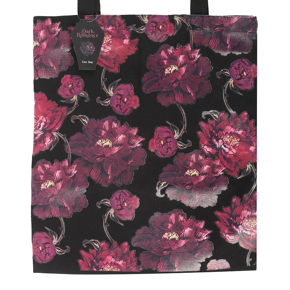 Maroon-Black - Side - Something Different Dark Romance Floral Tote Bag
